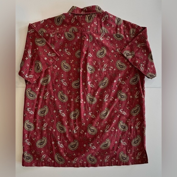 VINTAGE TOMMY HILFIGER Men’s Button Up Short Sleeve Shirt Paisley Print Red L - Picture 2 of 9